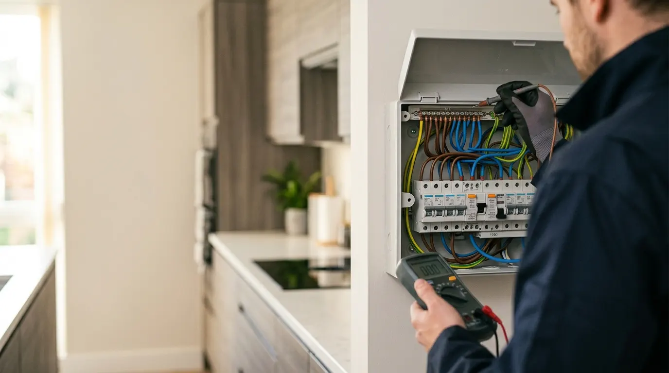 Electrician working on a fuse box